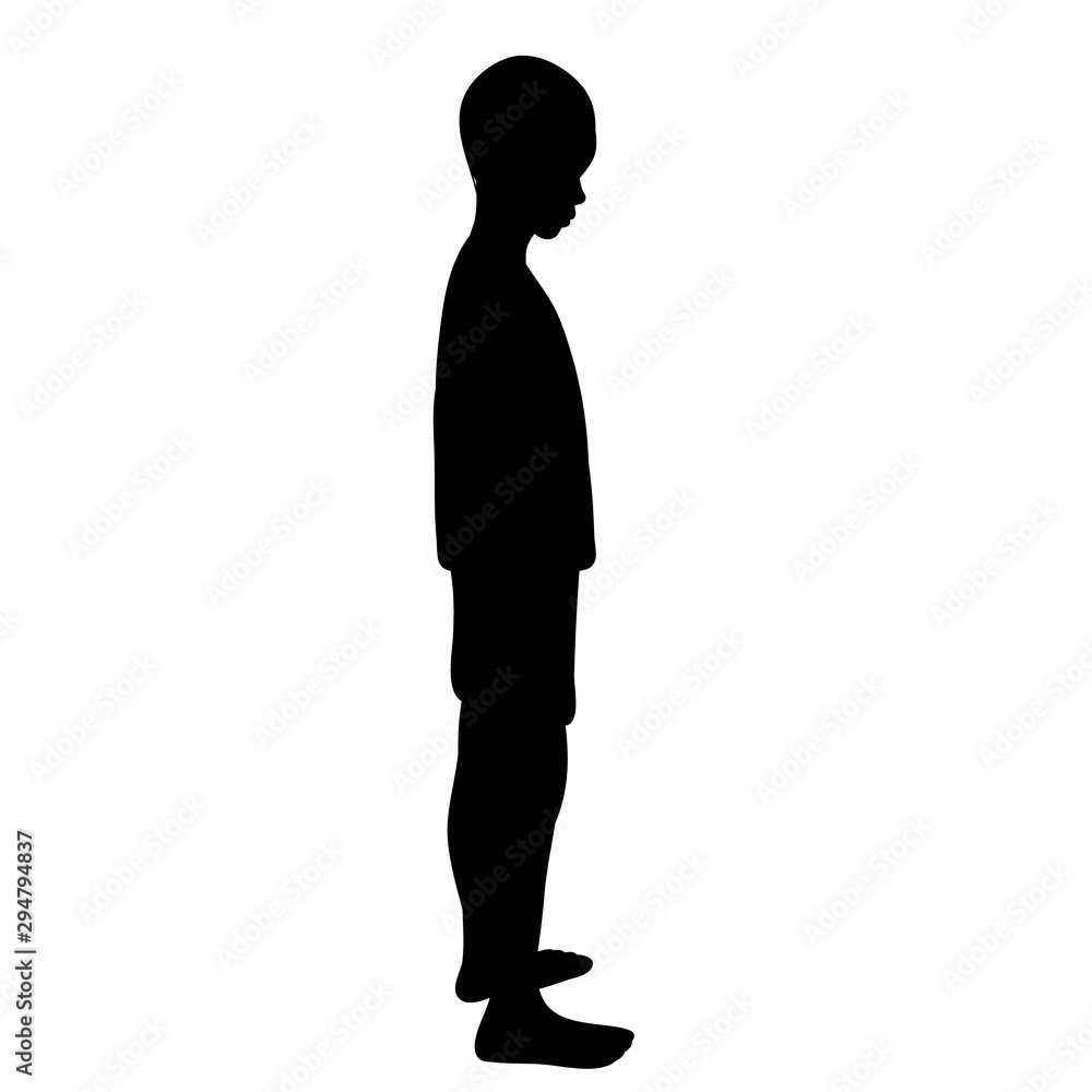 silhouette of a child on a white background, the boy stands sideways silhouette of a child on a white background, the boy stands sideways