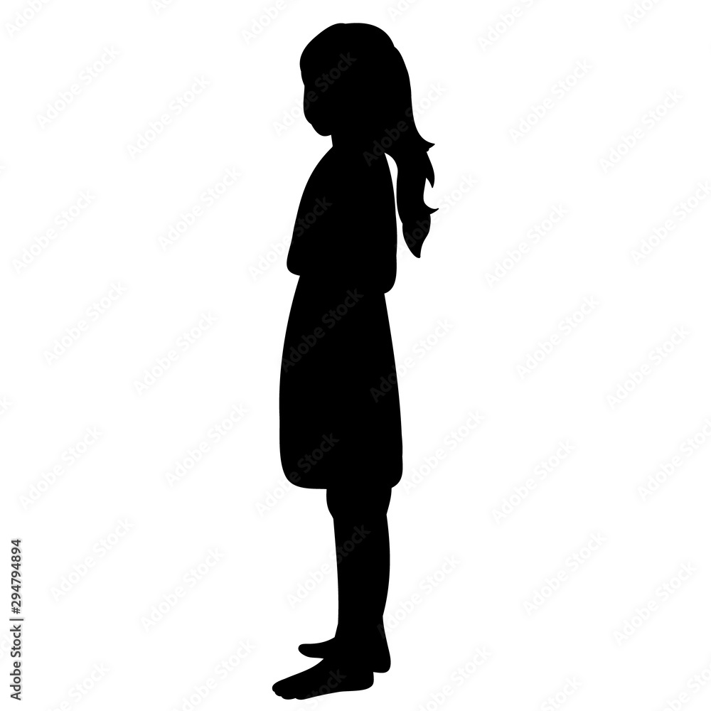 isolated, silhouette children on a white background, a little girl stands