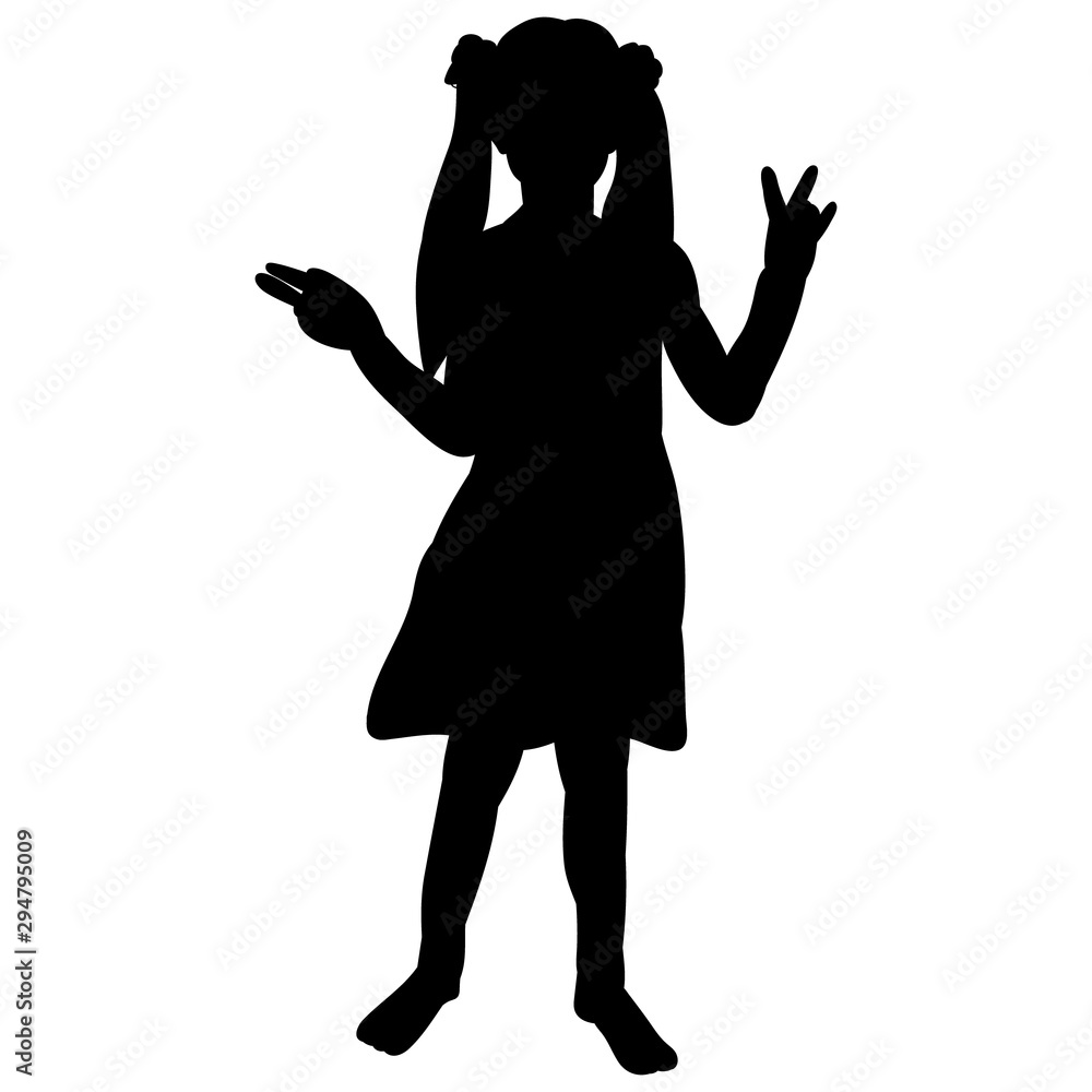 vector, isolated, silhouette children on a white background, little girl dancing