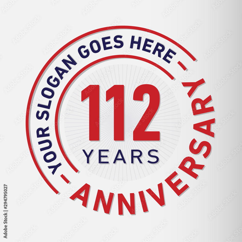112 years anniversary logo template. One hundred and twelve years celebrating logotype. Vector and illustration.