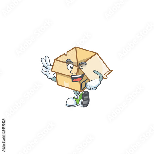 Two finger cardboard open with character mascot shape