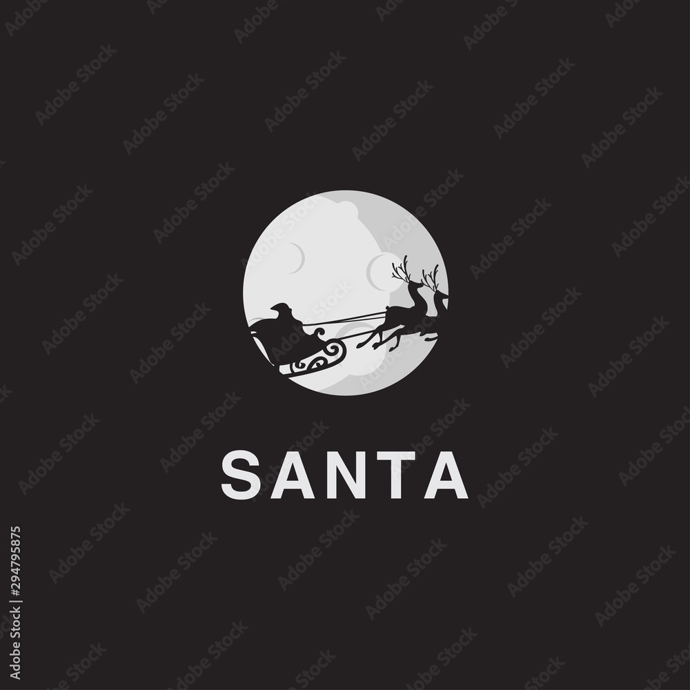logo of Santa Claus is flying with a deer under the moon logo of Santa Claus is flying with a deer under the moon