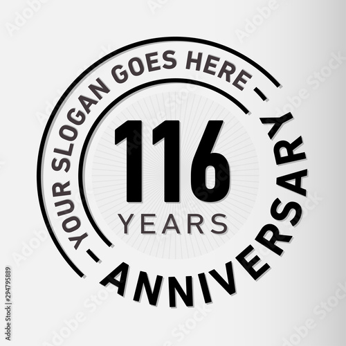 116 years anniversary logo template. One hundred and sixteen years celebrating logotype. Vector and illustration.