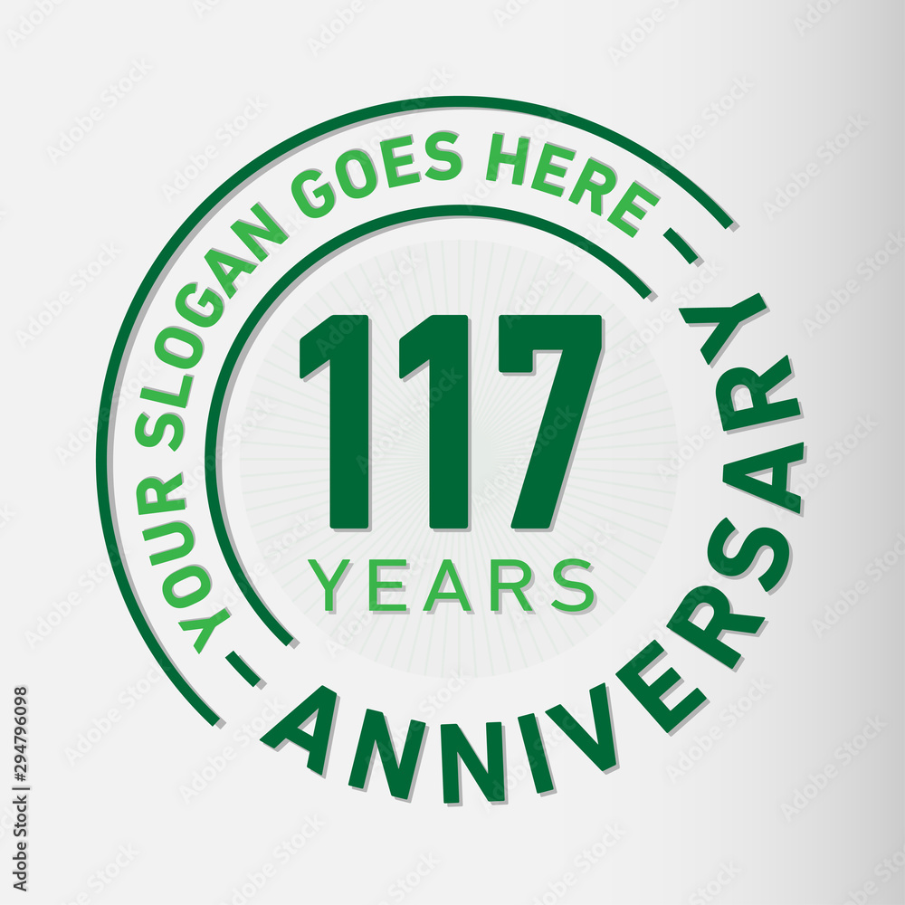 117 years anniversary logo template. One hundred and seventeen years celebrating logotype. Vector and illustration. 117 years anniversary logo template. One hundred and seventeen years celebrating logotype. Vector and illustration.