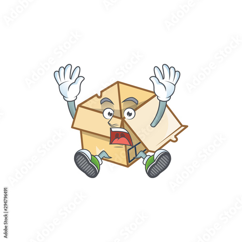 Successful cardboard open with character mascot shape