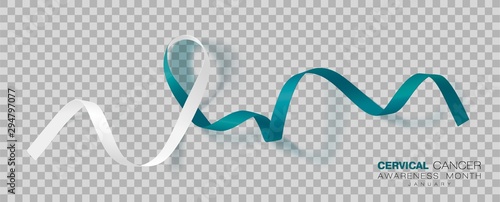 Cervical Cancer Awareness Month. Teal And White Ribbon Isolated On Transparent Background. Vector Design Template For Poster. Illustration.