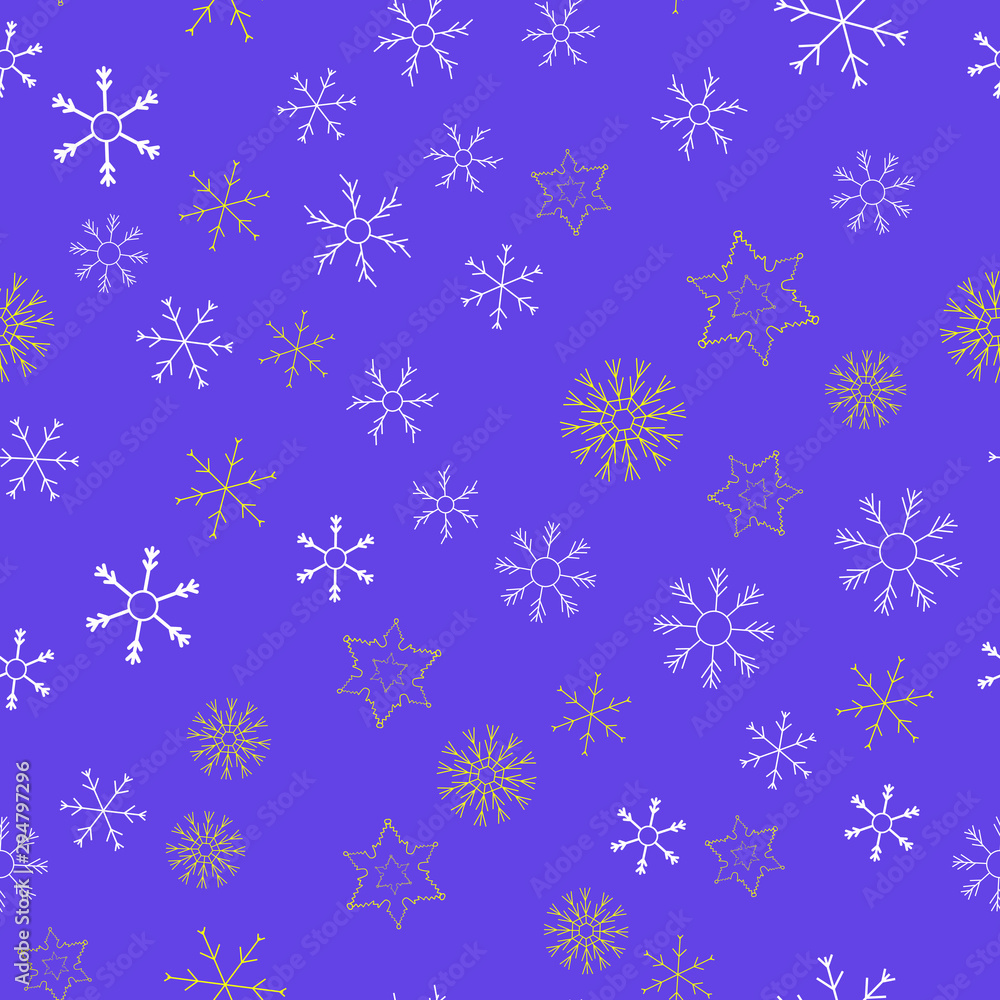 Snowflakes in different shapes and forms. Merry Christmas and New Year seamless vector pattern. Colorful background for Xmas. Snowflakes in different shapes and forms. Merry Christmas and New Year seamless vector pattern. Colorful background for Xmas.