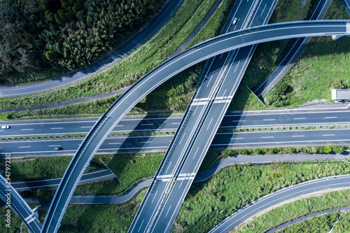俯瞰から見る自然の中の高速道路