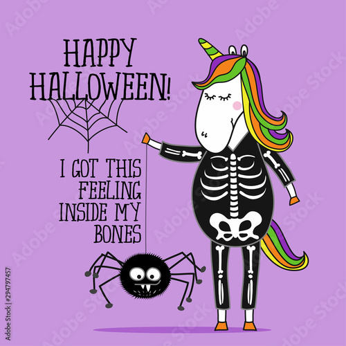 Happy Halloween  I got this feeling inside my bones - halloween quote on purple background. Good for t-shirt  mug  scrap booking  gift  printing press. Holiday quotes.