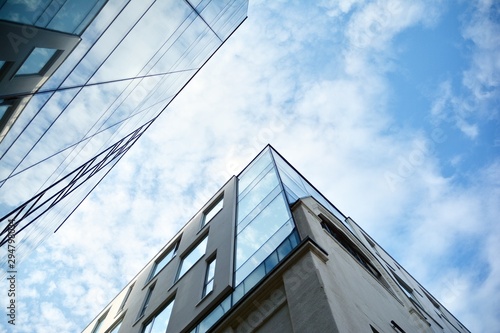 The windows of a modern building for offices. Business buildings architecture.