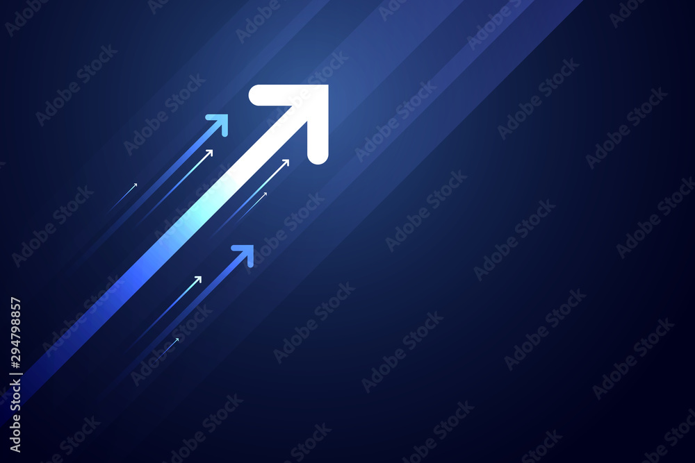 Light arrow up on blue background illustration, business growth concept.
