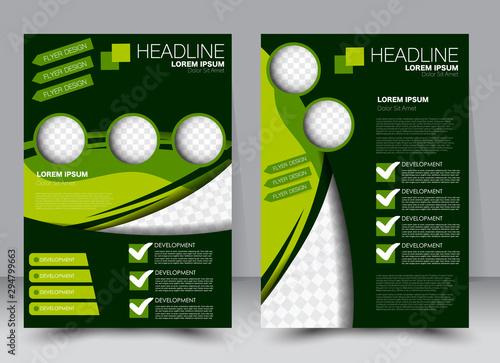 Abstract flyer design background. Brochure template. Can be used for magazine cover, business mockup, education, presentation, report. a4 size with editable elements. Green color.