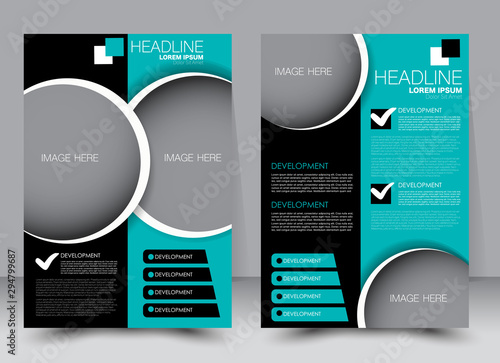 Abstract flyer design background. Brochure template. Can be used for magazine cover, business mockup, education, presentation, report. a4 size with editable elements. Green and black color.