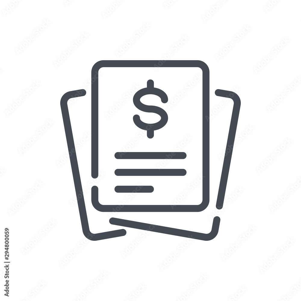 Banking receipt line icon. Tax payment invoice vector outline sign. Banking receipt line icon. Tax payment invoice vector outline sign.