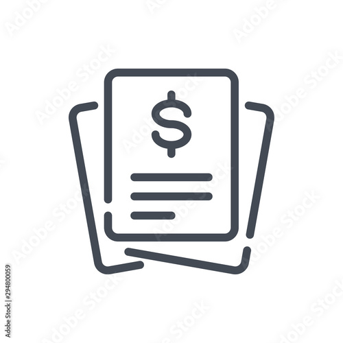 Banking receipt line icon. Tax payment invoice vector outline sign.