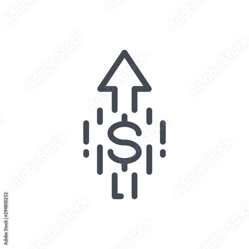 Dollar price increase line icon. Up arrow with dollar vector outline sign.