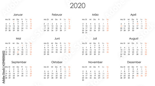 Kalender 2020 Jahresplaner Jahreskalender Kalendervorlage einfach photo