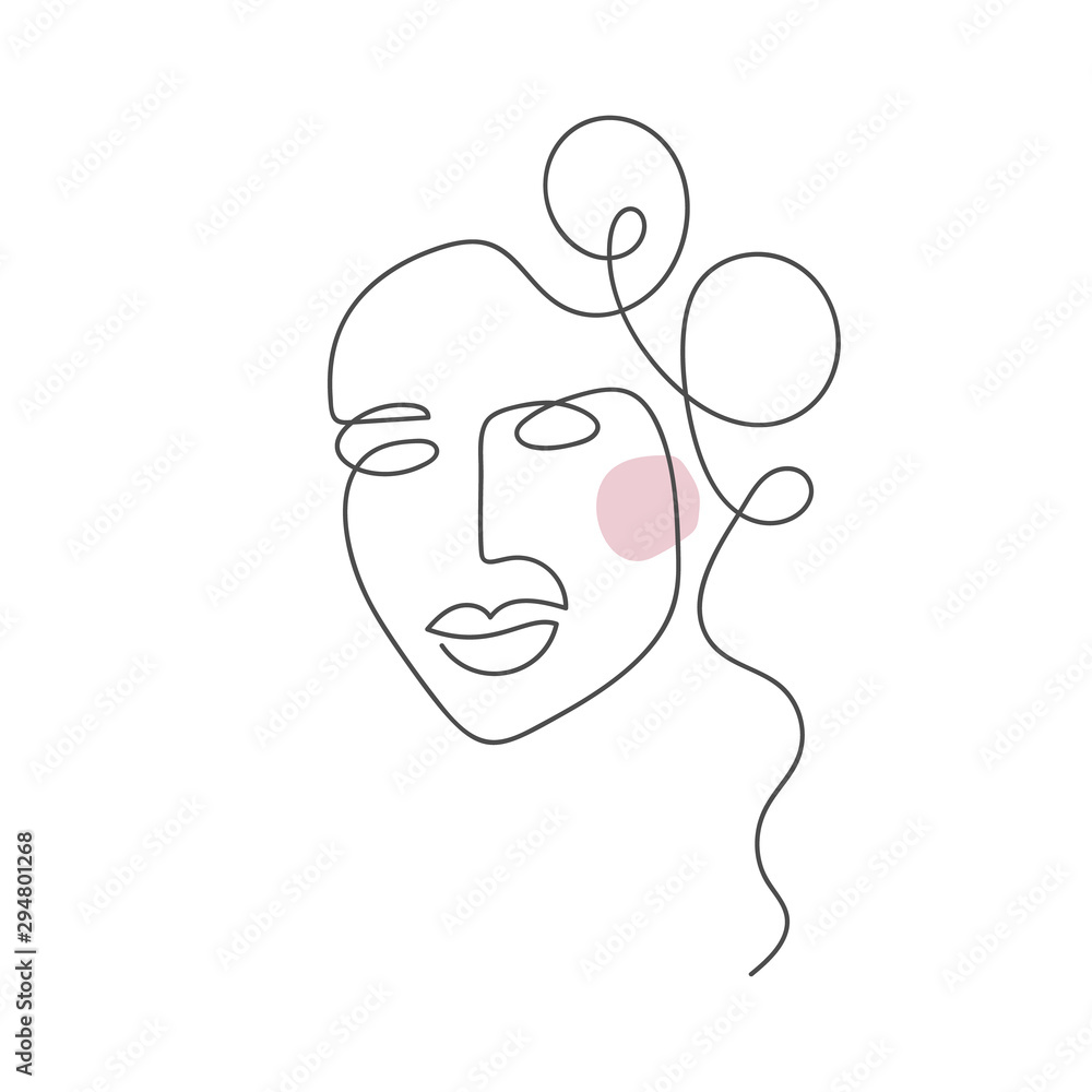 Vector woman face one line drawing. Monoline portrait minimalistic style. Simple design illustration logo or icon for greeting card, beauty center, spa, girls shop Vector woman face one line drawing. Monoline portrait minimalistic style. Simple design illustration logo or icon for greeting card, beauty center, spa, girls shop