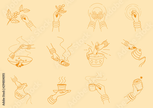 craft coffee making with hand illustration