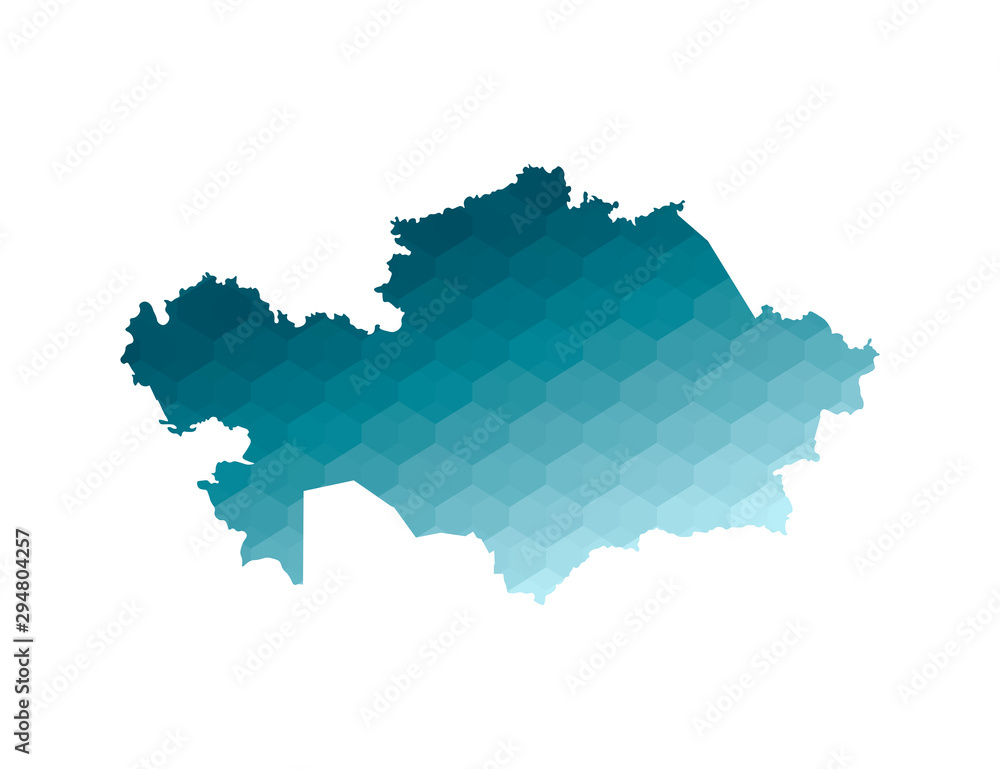 Vector isolated illustration icon with simplified blue silhouette of Kazakhstan map. Polygonal geometric style. White background