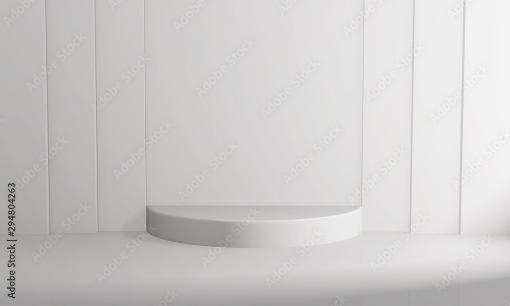 Podium with Light shines from the right side of the screen on white background.3D render Podium with Light shines from the right side of the screen on white background.3D render