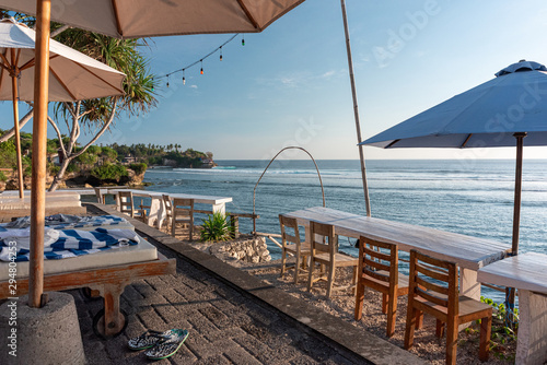 deck chairs overlooking Ceningan Point in bali photo