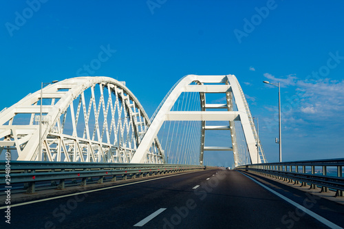 Crimean bridge. Transport passage through the Kerch Strait. The longest arch bridge in Europe © tgordievskaya