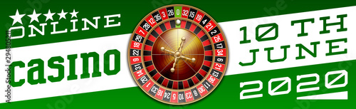 illustration Online web casino banner with american roulette on green surface table. Marketing Luxury green Banner Poker Jackpot zero with classic roulette. Advertising poster set Online web Casino