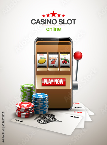 big win illustration Online Jackpot casino Slot machine banner in mobile phone. Chips, playing card, dice. Marketing Luxury Banner Jackpot Online Casino game Slot-machine in Smartphone play now poster