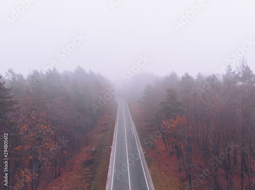 autumn highway road mist foggy weather