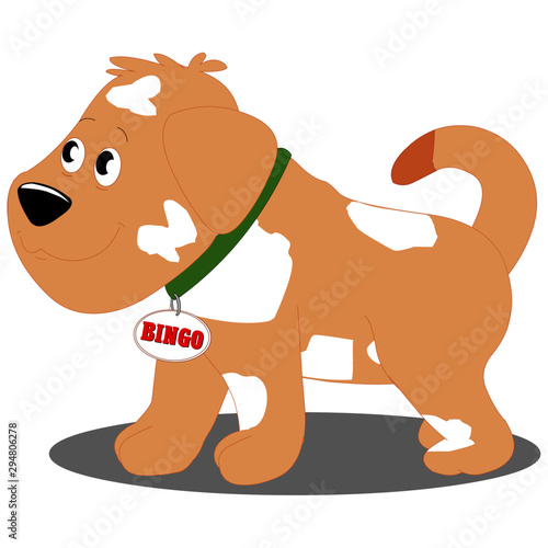 Cute Little Dog with Green Collar - Cartoon Vector Image