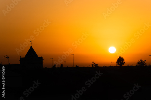 Amanecer desde una parte de la aldea el Rocio en Huelva