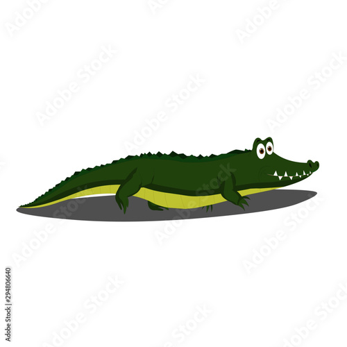 Green Crocodile with Spikes and Closed Mouth - Cartoon Vector Image