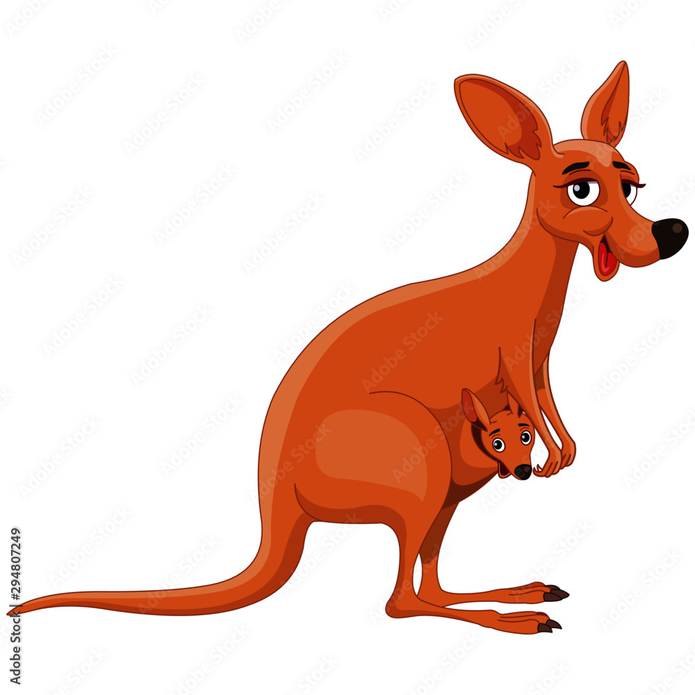 Kangaroo with Joey - Cartoon Vector Image Kangaroo with Joey - Cartoon Vector Image
