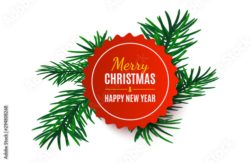 Christmas Tag with fir tree. Vector 