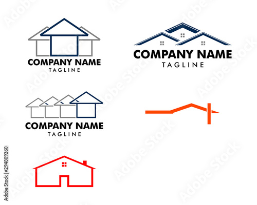 Set of House logo design in creative line style