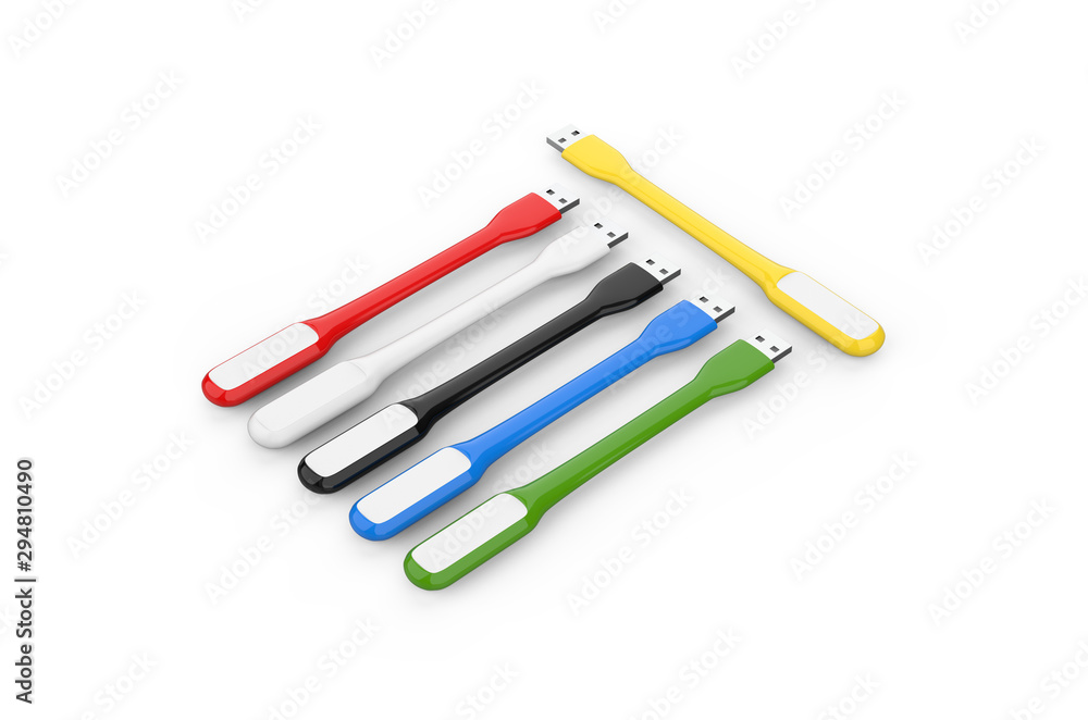 Portable usb led light, mock up template on isolated white background, 3d illustration Portable usb led light, mock up template on isolated white background, 3d illustration