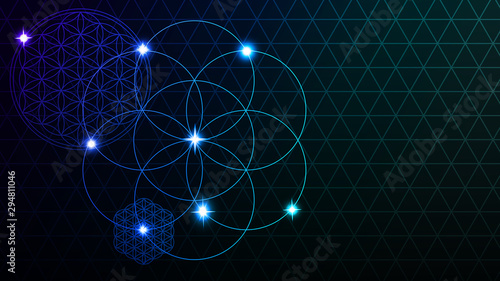 Glowing Flower of Life. Vector illustration.