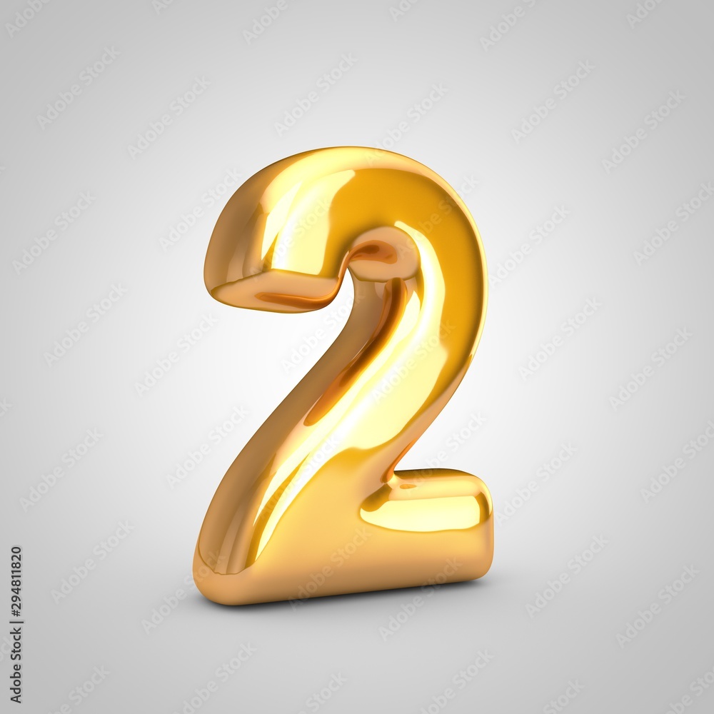 Golden metallic balloon number 2 isolated on white background. Golden metallic balloon number 2 isolated on white background.