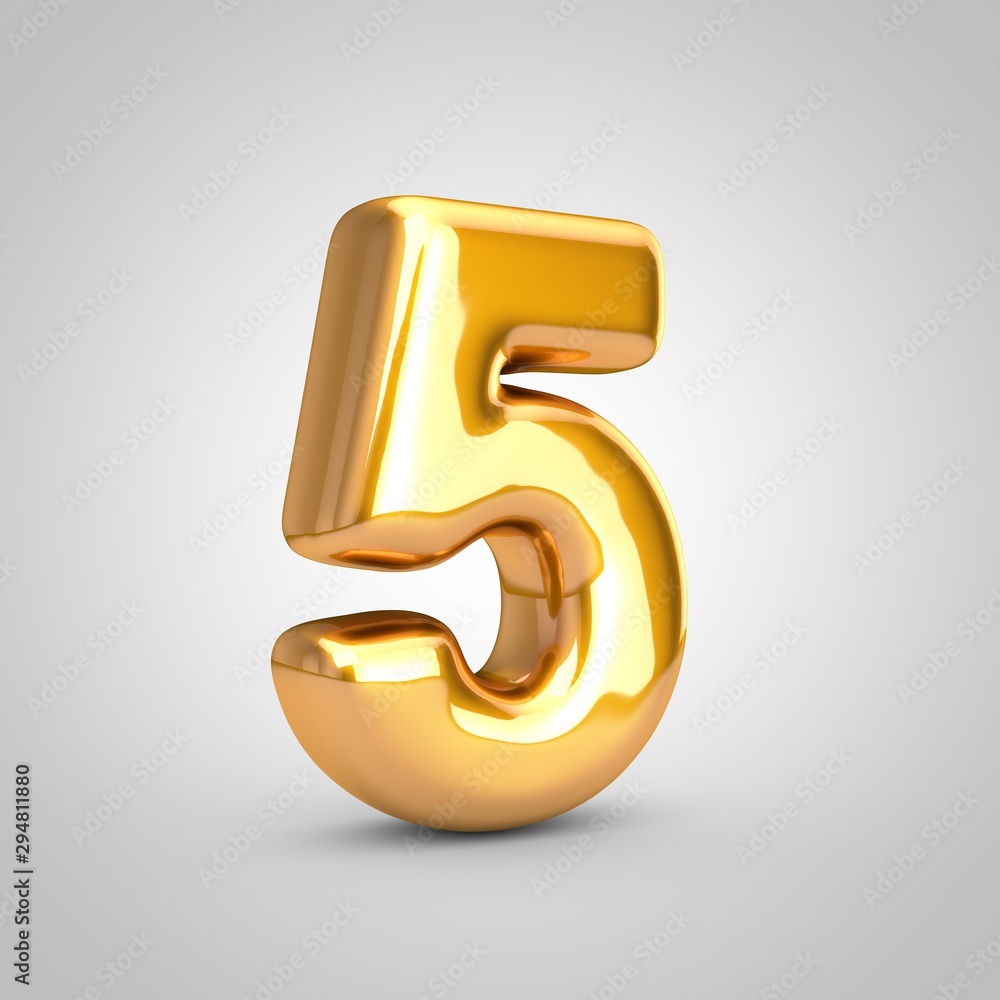 Golden metallic balloon number 5 isolated on white background. Golden metallic balloon number 5 isolated on white background.