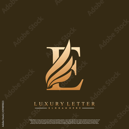 Initial letter E Logo and wing symbol. Wings design element vector.