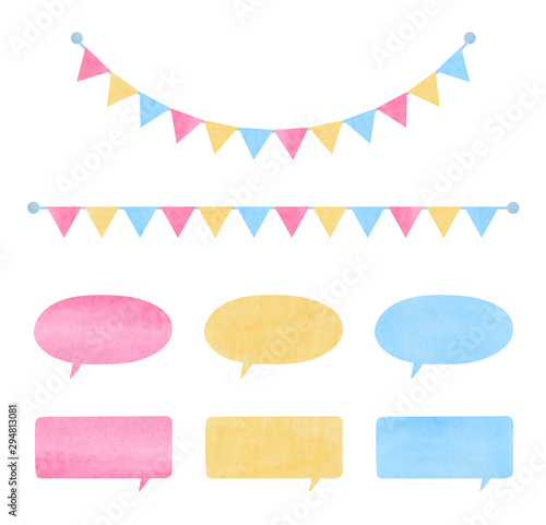 吹き出しと飾りセット（水彩色鉛筆）