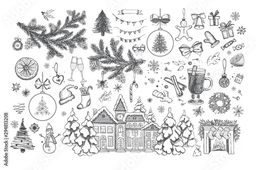 Christmas design element in doodle style. Hand drawn. Vector illustration.