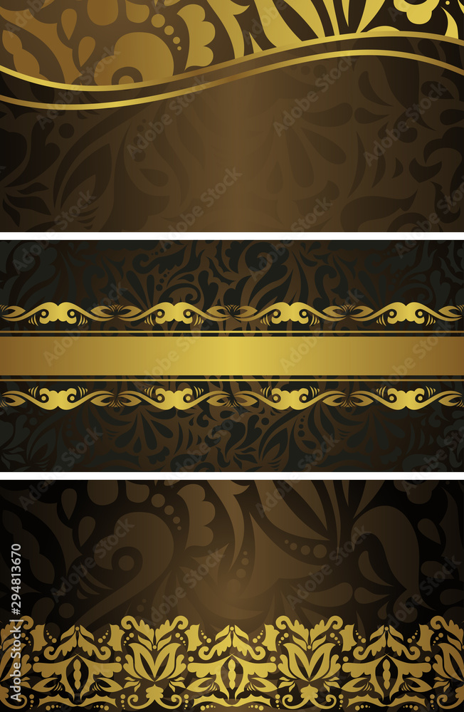 Set of templates for cards or invitations with floral design. Vintage floral gold decoration Set of templates for cards or invitations with floral design. Vintage floral gold decoration