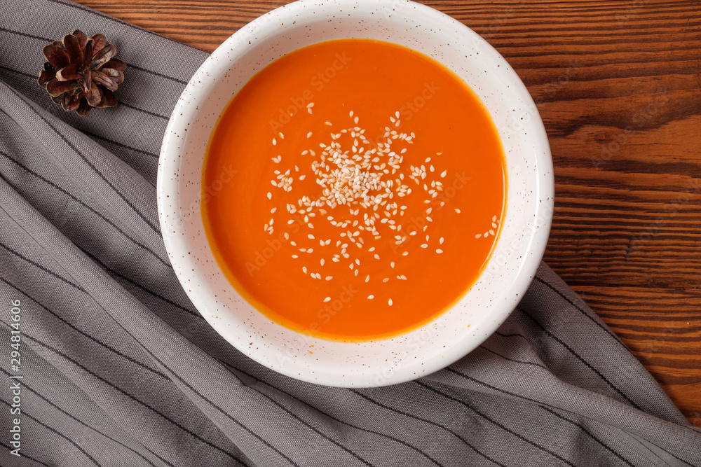 homemade fresh pumpkin soup. veggie concept homemade fresh pumpkin soup. veggie concept