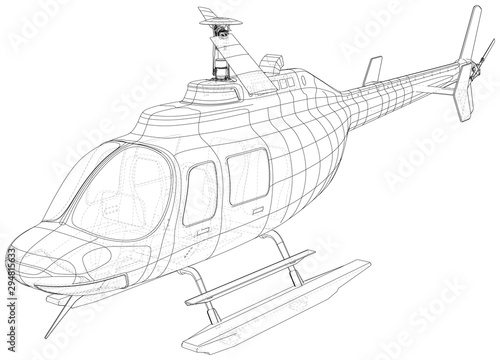 Silhouette of helicopter. Created illustration of 3d. Vector wire-frame concept.
