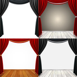 Set of Empty stage with black curtains and red curtains