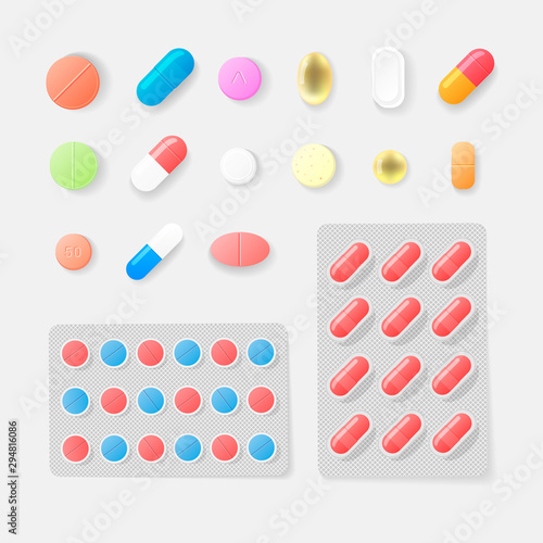 Pharmasy colorful pills, blisters with tablet