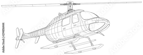 Helicopter in outline style. Created wireframe illustration of 3d.