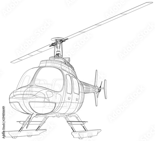 Blueprint of helicopter. Vector wireframe concept. Blue purple. Created illustration of 3d.